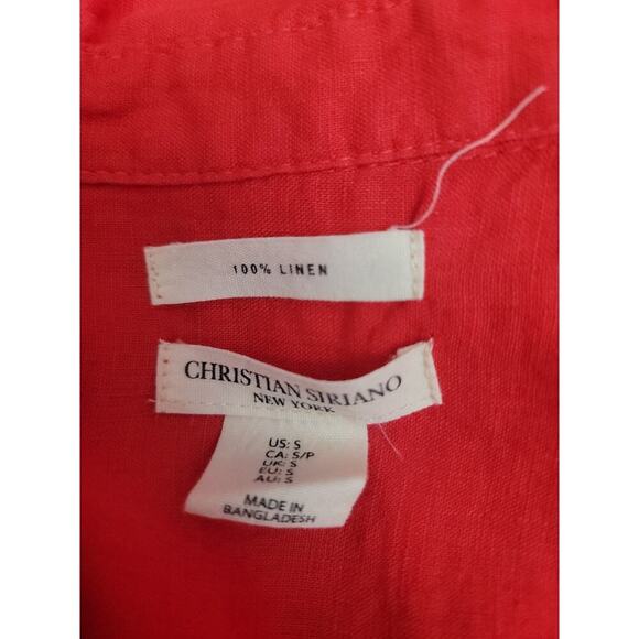Christian Siriano 100% Linen Button Up Shirt Sz Small Red Pockets Long Sleeves - Picture 8 of 10